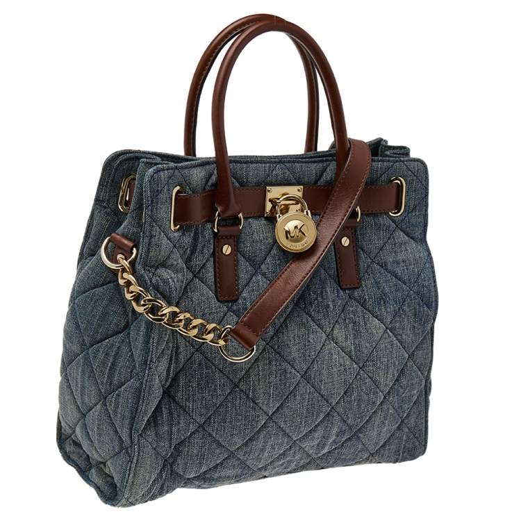 Pre Owned MICHAEL Michael Kors Blue Denim And Leather Hamilton Shoulder Bag