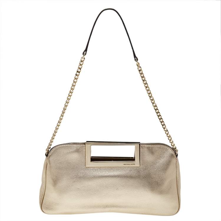 Pre Owned MICHAEL Michael Kors Gold Leather Berkley Clutch