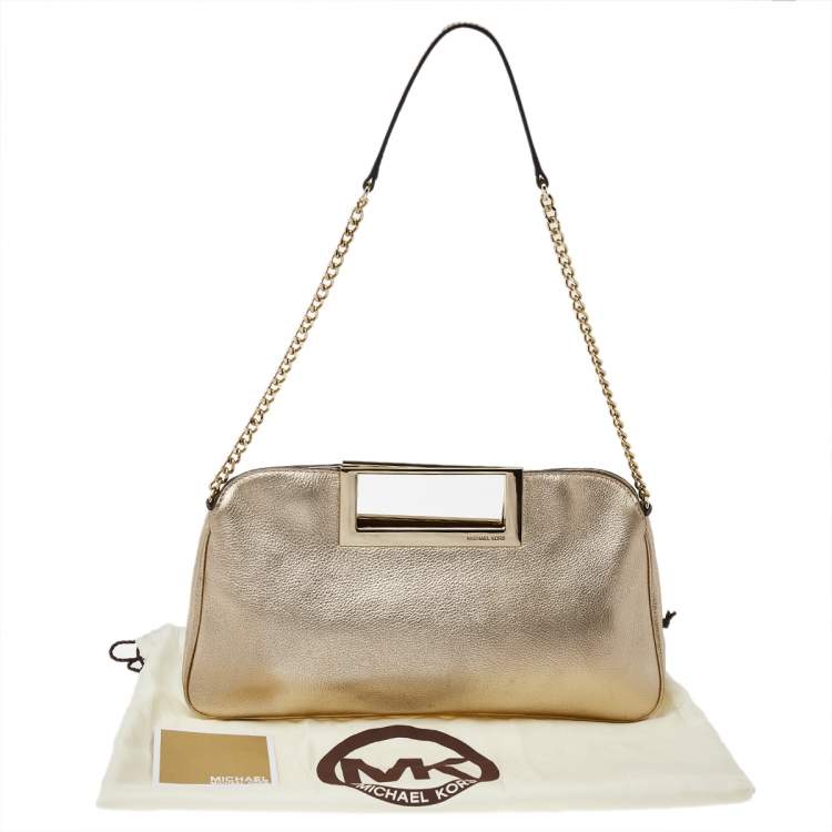 Pre Owned MICHAEL Michael Kors Gold Leather Berkley Clutch