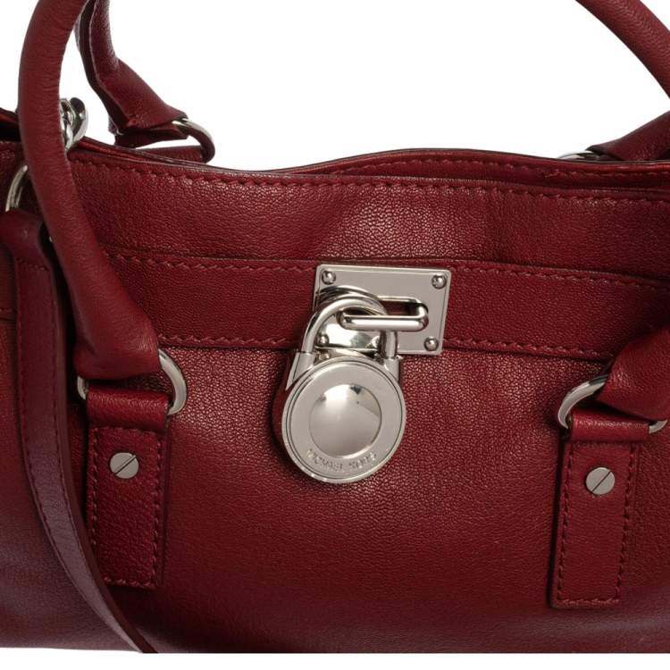 Pre Owned MICHAEL Michael Kors Red Leather East West Hamilton Tote