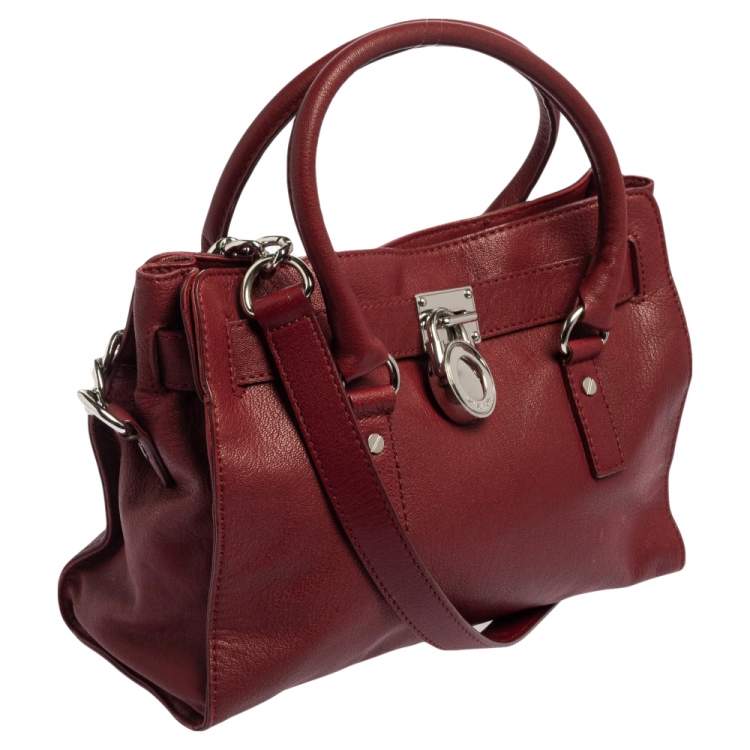 Pre Owned MICHAEL Michael Kors Red Leather East West Hamilton Tote
