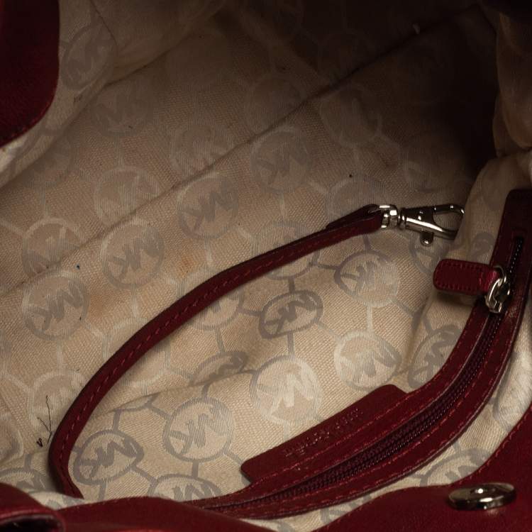 Pre Owned MICHAEL Michael Kors Red Leather East West Hamilton Tote