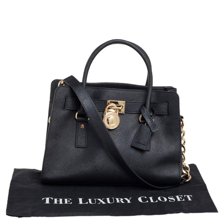 Pre Owned MICHAEL Michael Kors Black Leather Medium Hamilton East West Tote