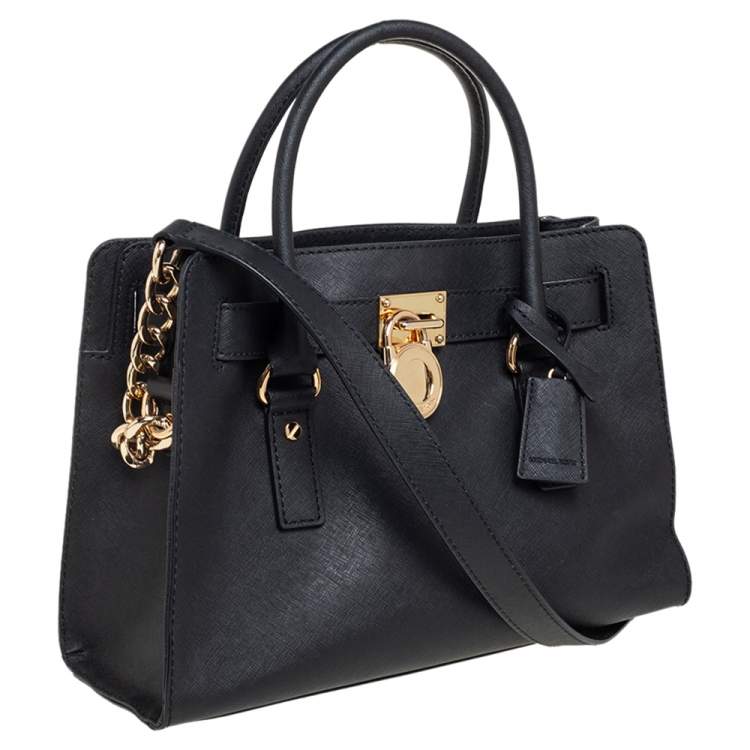 Pre Owned MICHAEL Michael Kors Black Leather Medium Hamilton East West Tote