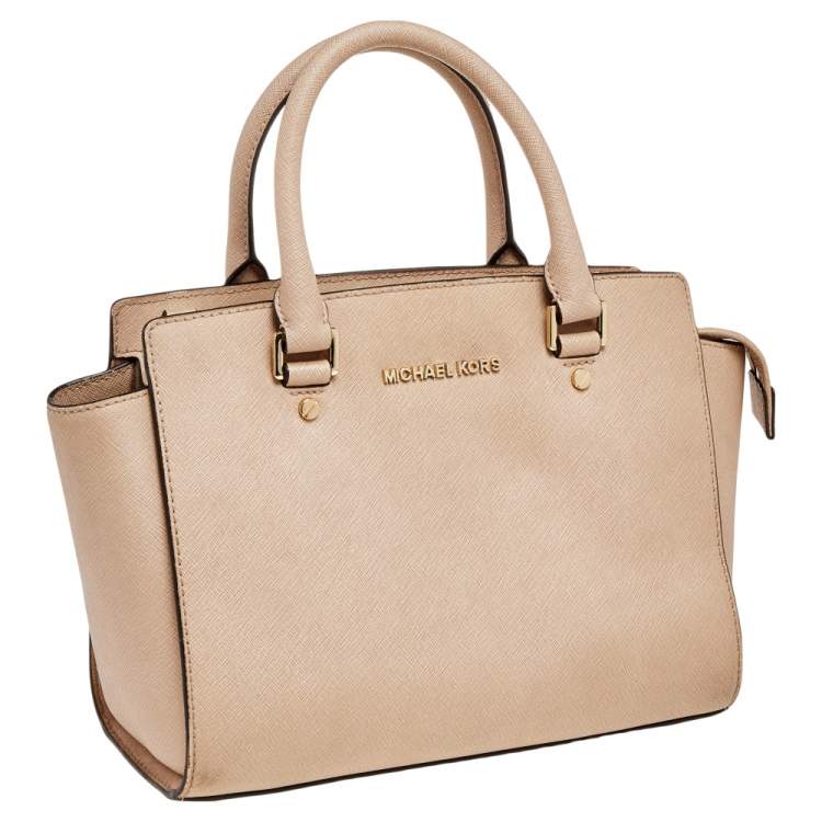 Pre Owned MICHAEL Michael Kors Beige Saffiano Leather Medium Selma Tote