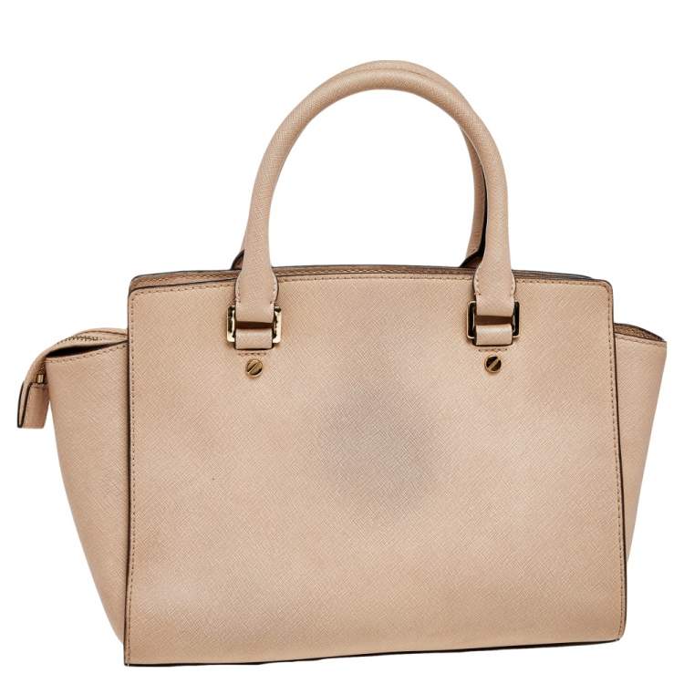 Pre Owned MICHAEL Michael Kors Beige Saffiano Leather Medium Selma Tote