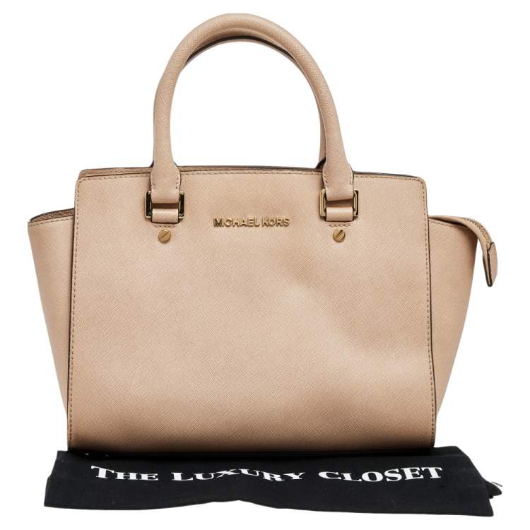 Pre Owned MICHAEL Michael Kors Beige Saffiano Leather Medium Selma Tote