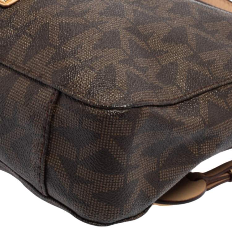Pre Owned MICHAEL Michael Kors Brown/Beige Signature Coated Canvas and Leather Crossbody Bag