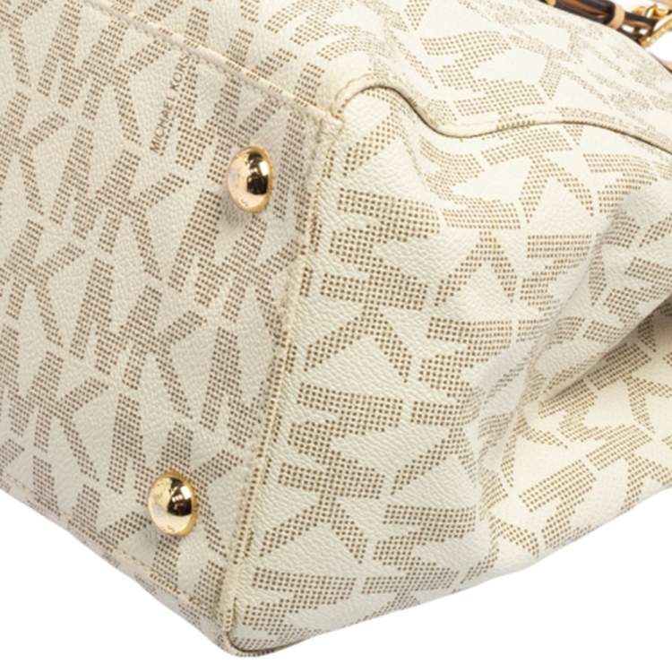 Pre Owned MICHAEL Michael Kors White Signature Coated Canvas And Leather Large Jet Set Tote