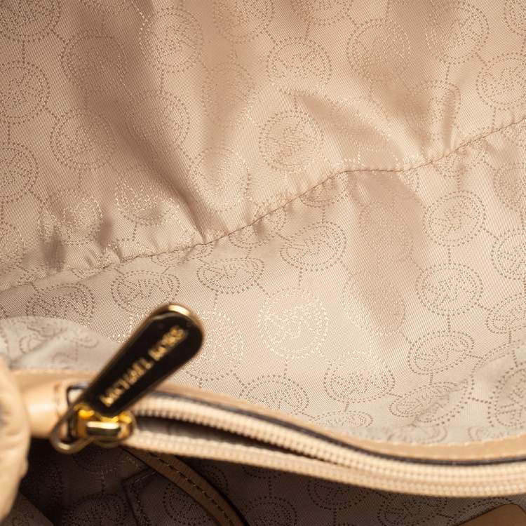 Pre Owned MICHAEL Michael Kors White Signature Coated Canvas And Leather Large Jet Set Tote
