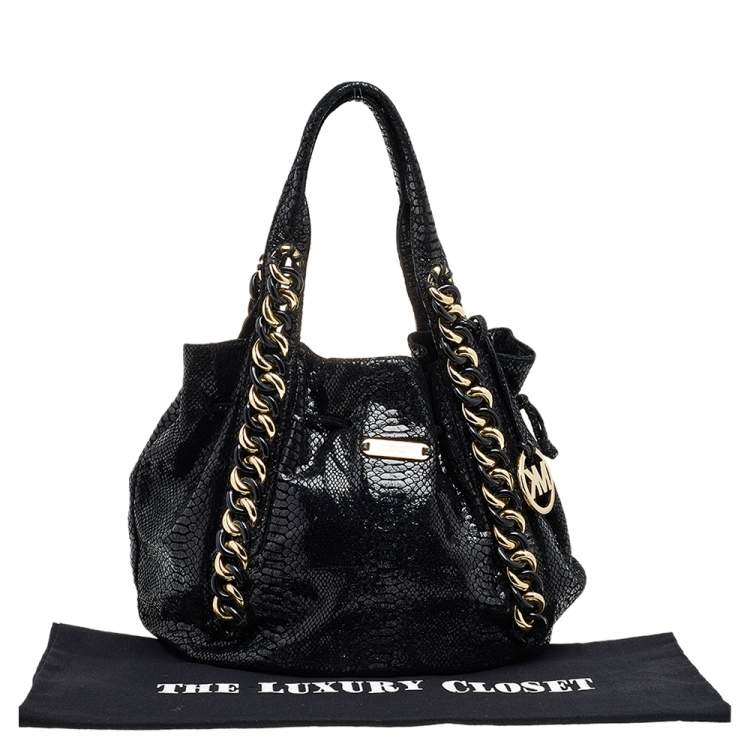 Pre Owned MICHAEL Michael Kors Black Python Embossed Leather Tote