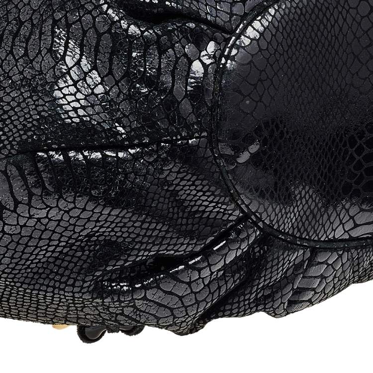 Pre Owned MICHAEL Michael Kors Black Python Embossed Leather Tote