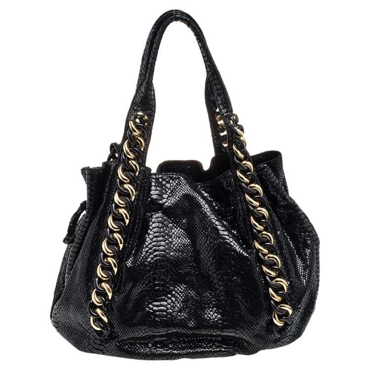 Pre Owned MICHAEL Michael Kors Black Python Embossed Leather Tote