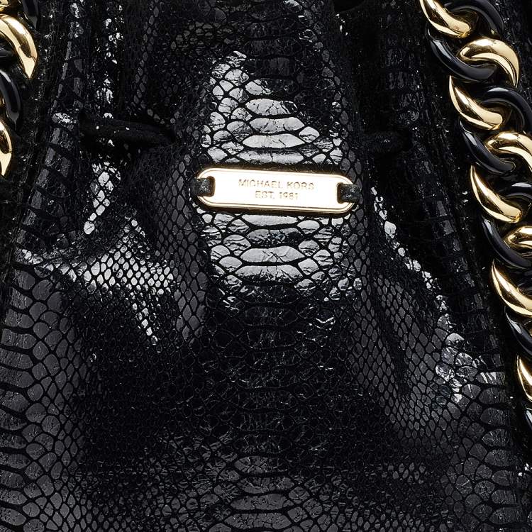 Pre Owned MICHAEL Michael Kors Black Python Embossed Leather Tote