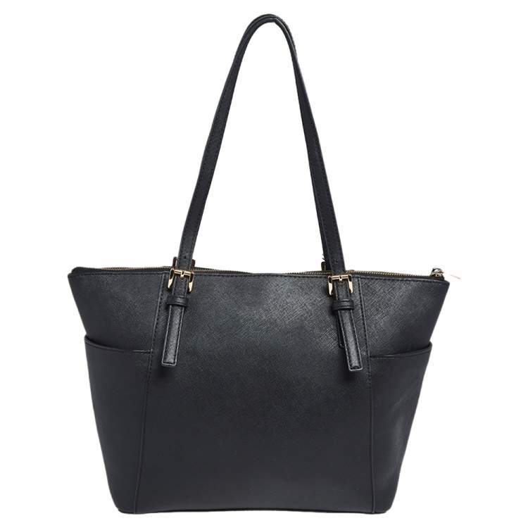 Pre Owned MICHAEL Michael Kors Black Leather Medium Jet Set Tote