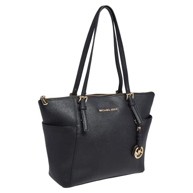 Pre Owned MICHAEL Michael Kors Black Leather Medium Jet Set Tote