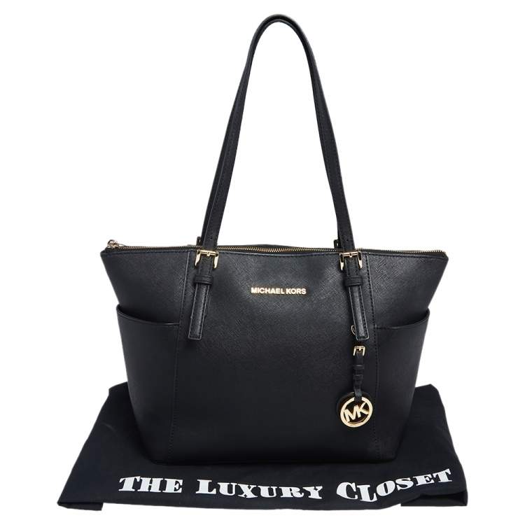 Pre Owned MICHAEL Michael Kors Black Leather Medium Jet Set Tote