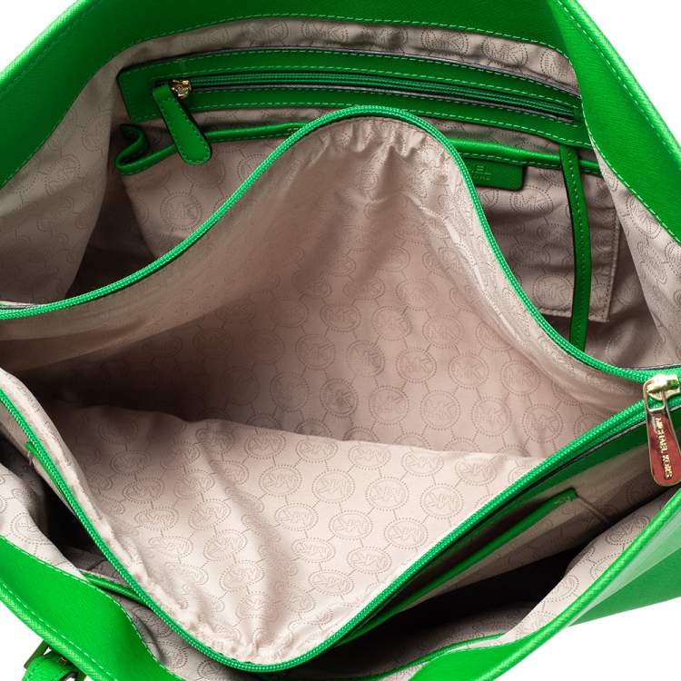 Pre Owned MICHAEL Michael Kors Green Leather Large Jet Set Tote