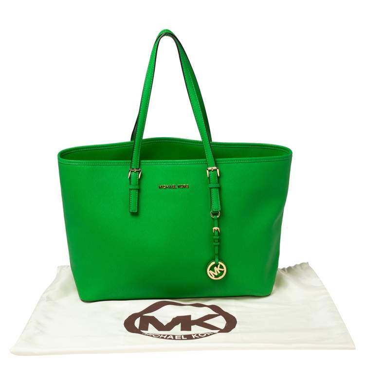 Pre Owned MICHAEL Michael Kors Green Leather Large Jet Set Tote