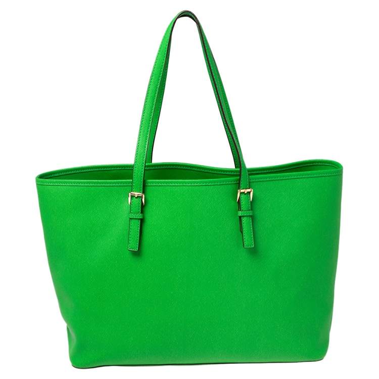 Pre Owned MICHAEL Michael Kors Green Leather Large Jet Set Tote