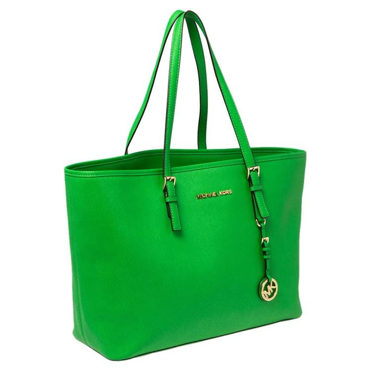Pre Owned MICHAEL Michael Kors Green Leather Large Jet Set Tote