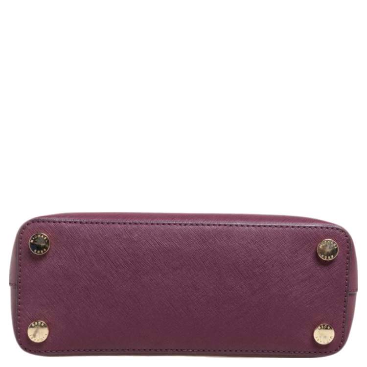 Pre Owned MICHAEL Michael Kors Plum Leather Small Savannah Satchel