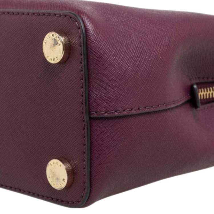 Pre Owned MICHAEL Michael Kors Plum Leather Small Savannah Satchel