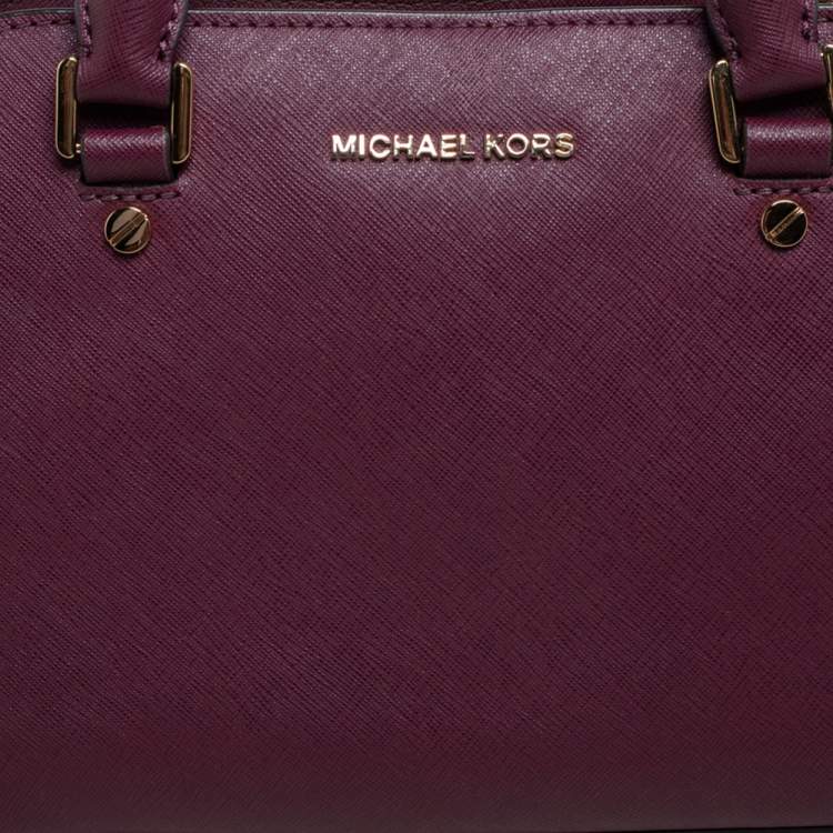 Pre Owned MICHAEL Michael Kors Plum Leather Small Savannah Satchel