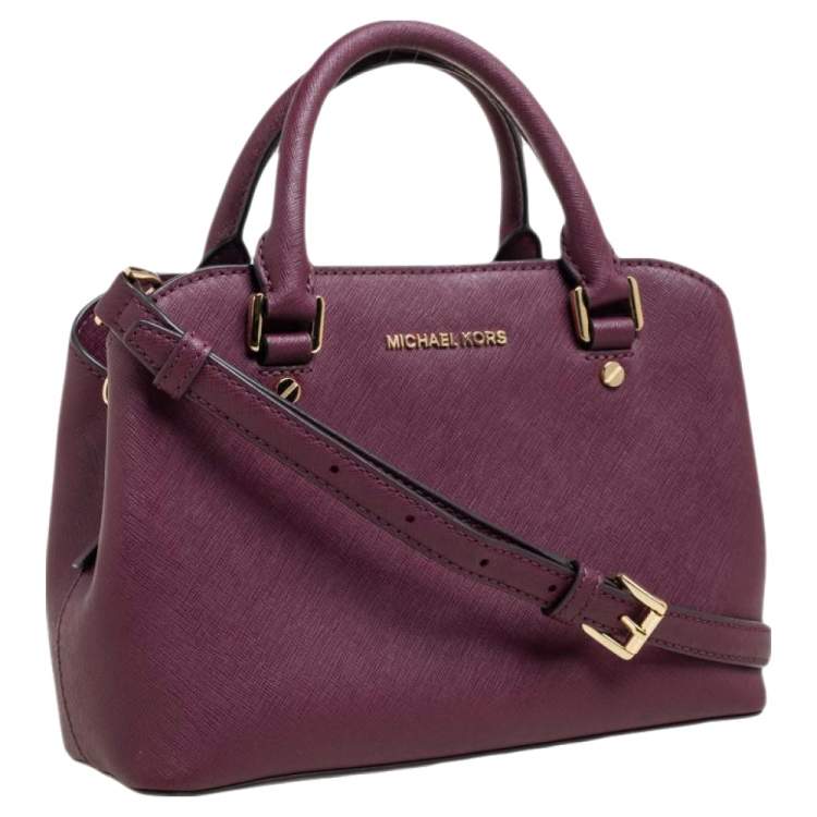 Pre Owned MICHAEL Michael Kors Plum Leather Small Savannah Satchel