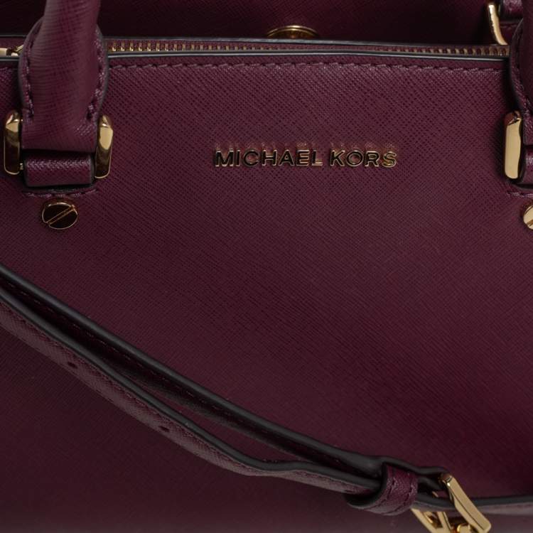 Pre Owned MICHAEL Michael Kors Plum Leather Small Savannah Satchel