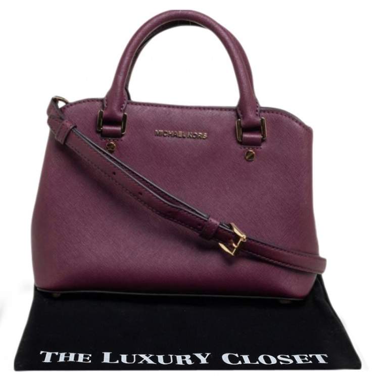 Pre Owned MICHAEL Michael Kors Plum Leather Small Savannah Satchel