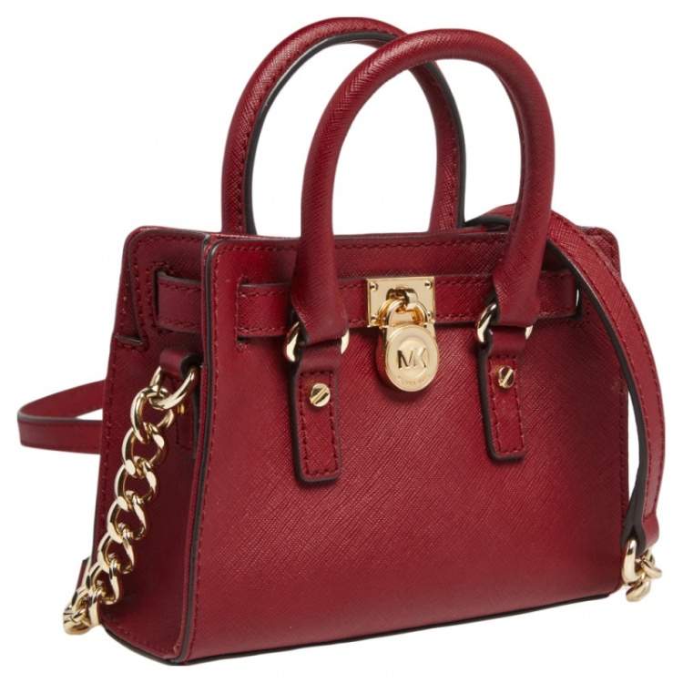 مملوكة مسبقًا MICHAEL Michael Kors Dark Red Leather Mini Hamilton Crossbody Bag
