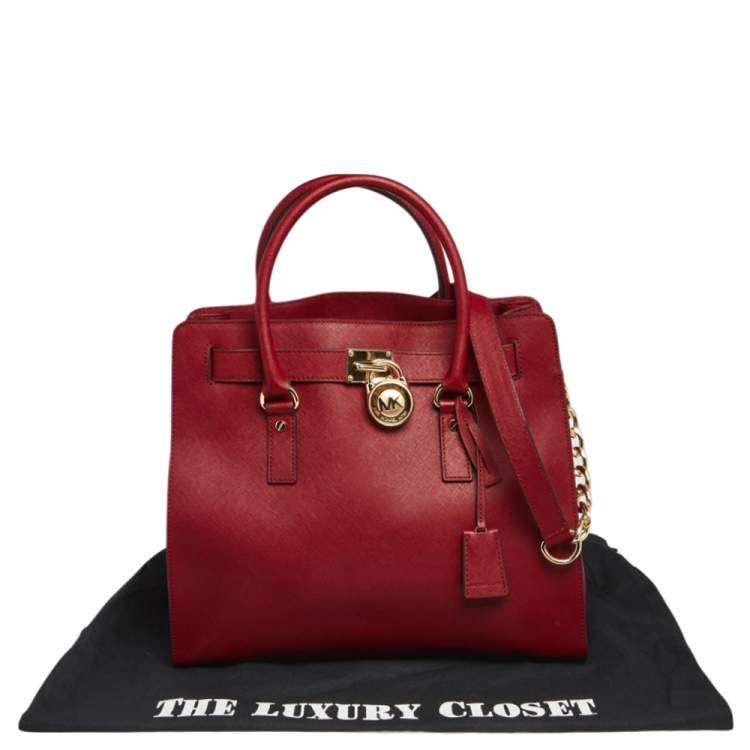 Pre Owned MICHAEL Michael Kors Red Saffiano Leather Large Hamilton North South Tote