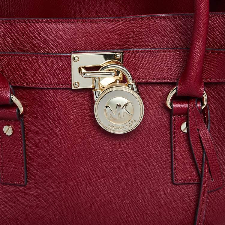 Pre Owned MICHAEL Michael Kors Red Saffiano Leather Large Hamilton North South Tote