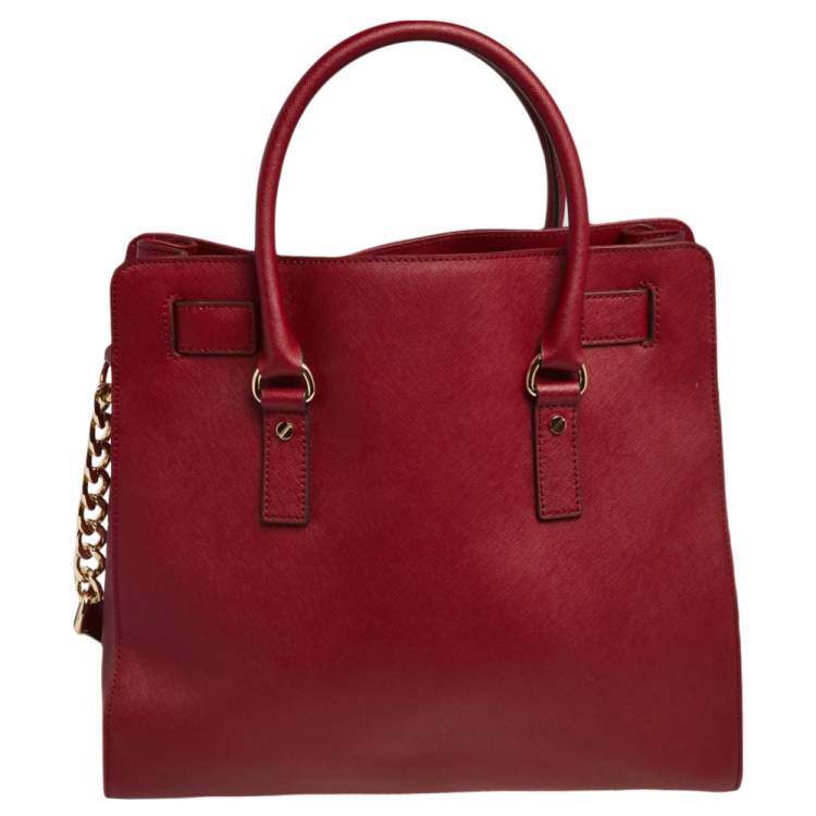Pre Owned MICHAEL Michael Kors Red Saffiano Leather Large Hamilton North South Tote