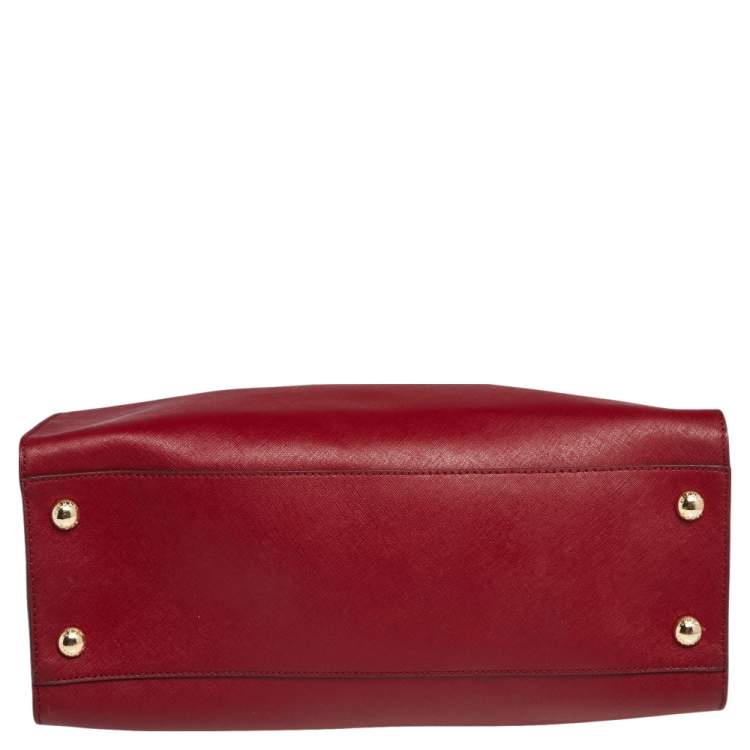 Pre Owned MICHAEL Michael Kors Red Saffiano Leather Large Hamilton North South Tote