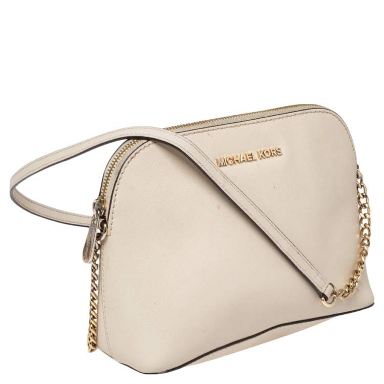 Pre Owned MICHAEL Michael Kors White Leather Cindy Dome Crossbody Bag