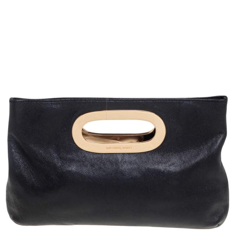 Pre Owned MICHAEL Michael Kors Black Grained Leather Berkley Clutch