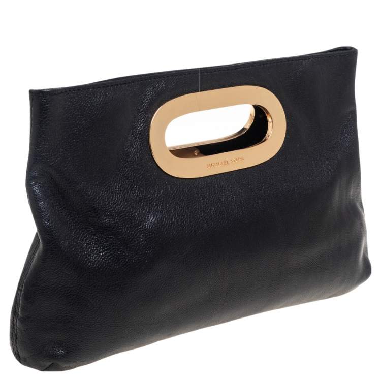 Pre Owned MICHAEL Michael Kors Black Grained Leather Berkley Clutch