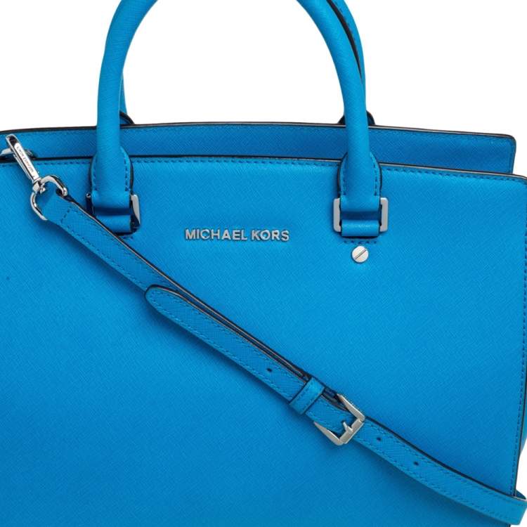 Pre Owned MICHAEL Michael Kors Blue Saffiano Leather Large Selma Tote