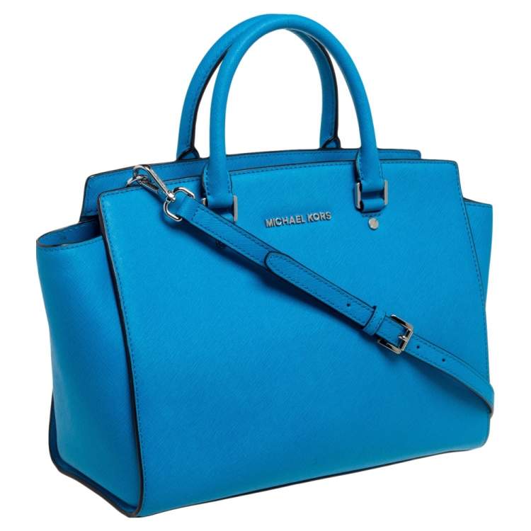 Pre Owned MICHAEL Michael Kors Blue Saffiano Leather Large Selma Tote