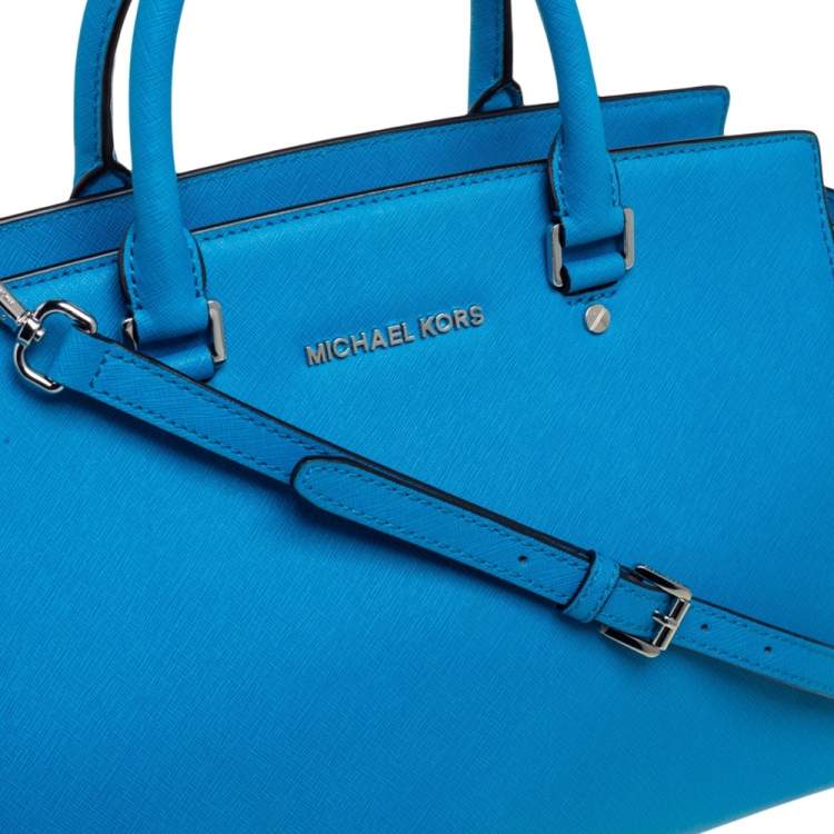 Pre Owned MICHAEL Michael Kors Blue Saffiano Leather Large Selma Tote