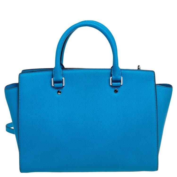 Pre Owned MICHAEL Michael Kors Blue Saffiano Leather Large Selma Tote