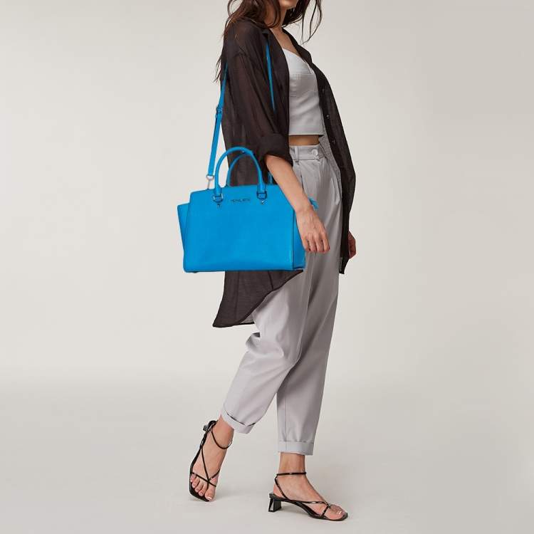 Pre Owned MICHAEL Michael Kors Blue Saffiano Leather Large Selma Tote