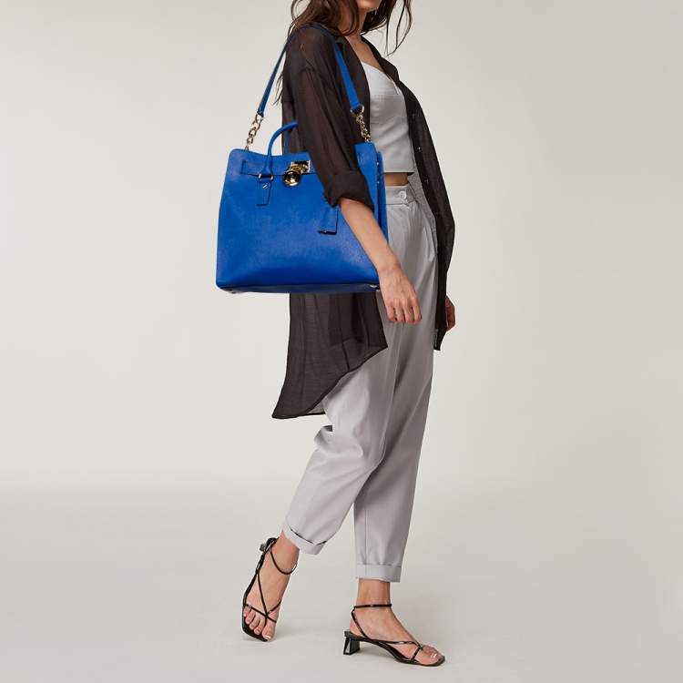 Pre Owned MICHAEL Michael Kors Blue Leather Large Hamilton North South Tote
