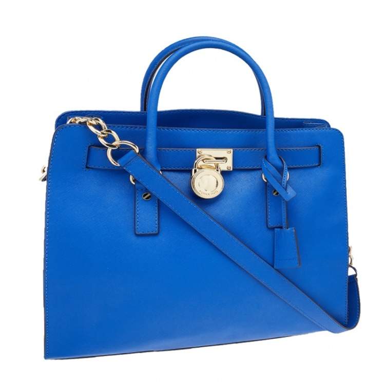 Pre Owned MICHAEL Michael Kors Blue Leather Large Hamilton North South Tote