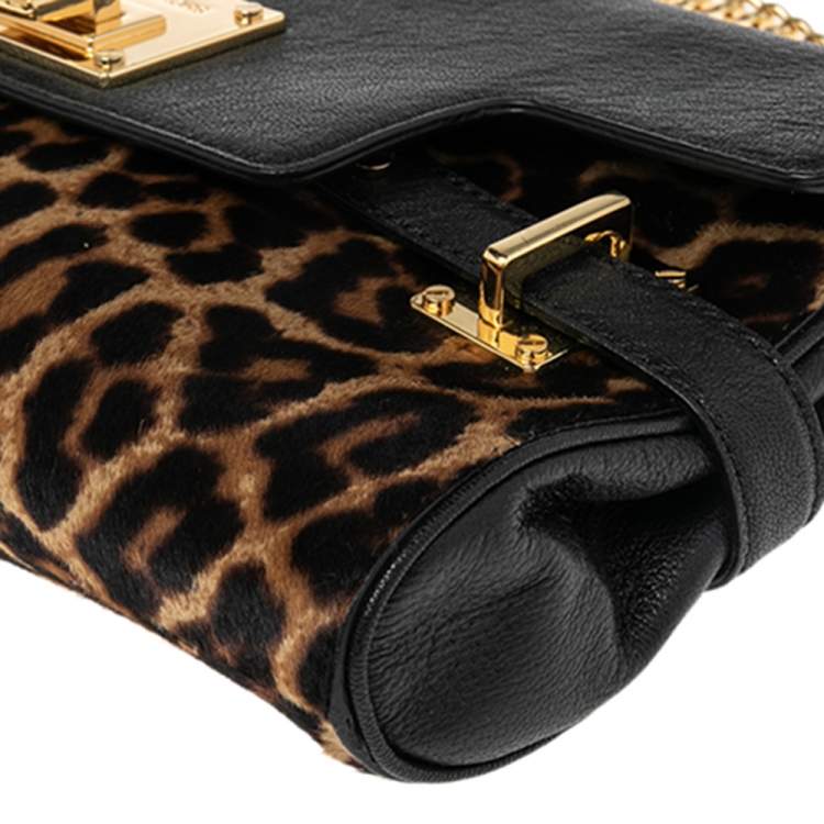 Pre Owned MICHAEL Michael Kors Brown/Black Leopard Print Calf Hair and Leather Chain Clutch