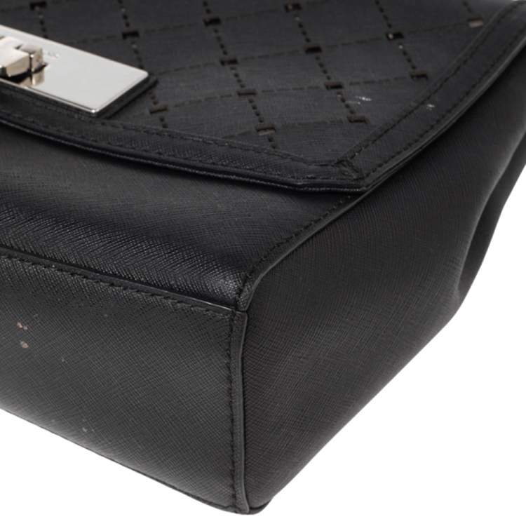 Pre Owned MICHAEL Michael Kors Black Perforated Leather Callie Top Handle Bag   