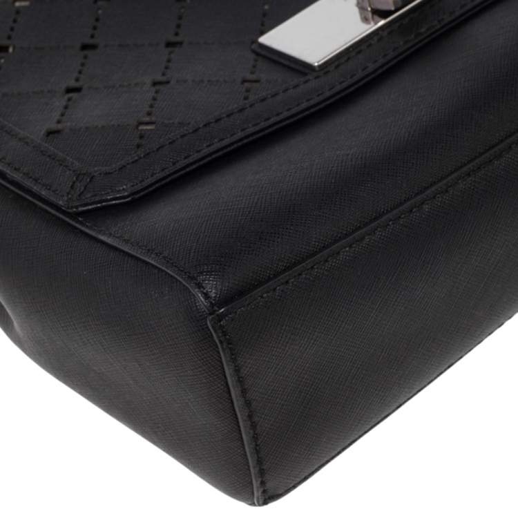 Pre Owned MICHAEL Michael Kors Black Perforated Leather Callie Top Handle Bag   