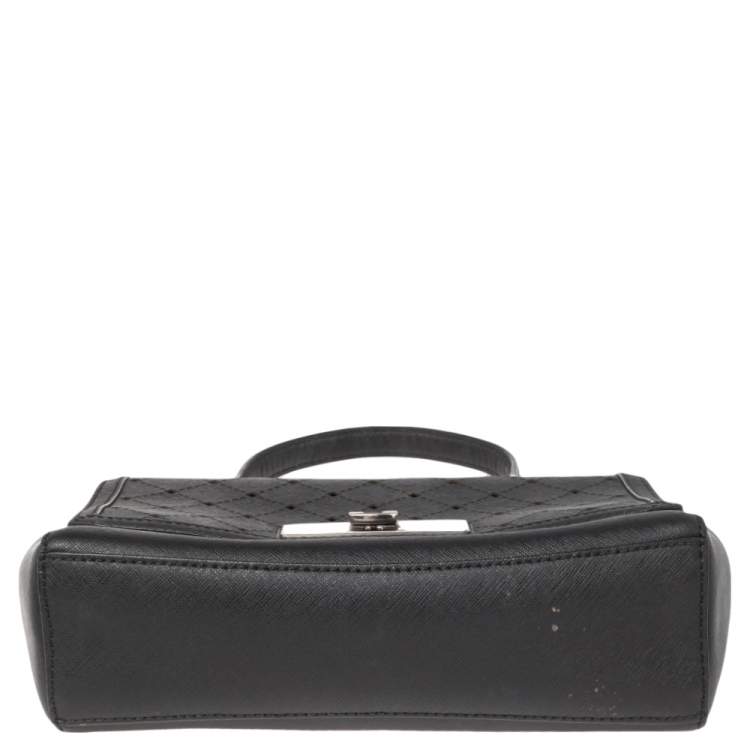 Pre Owned MICHAEL Michael Kors Black Perforated Leather Callie Top Handle Bag   